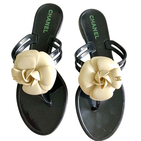 chanel black jelly sandals|Chanel jelly sandals with flower.